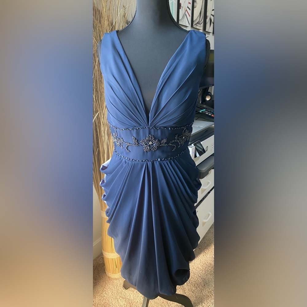 JJs House Navy Blue Elegant Beaded Formal Evening Dress